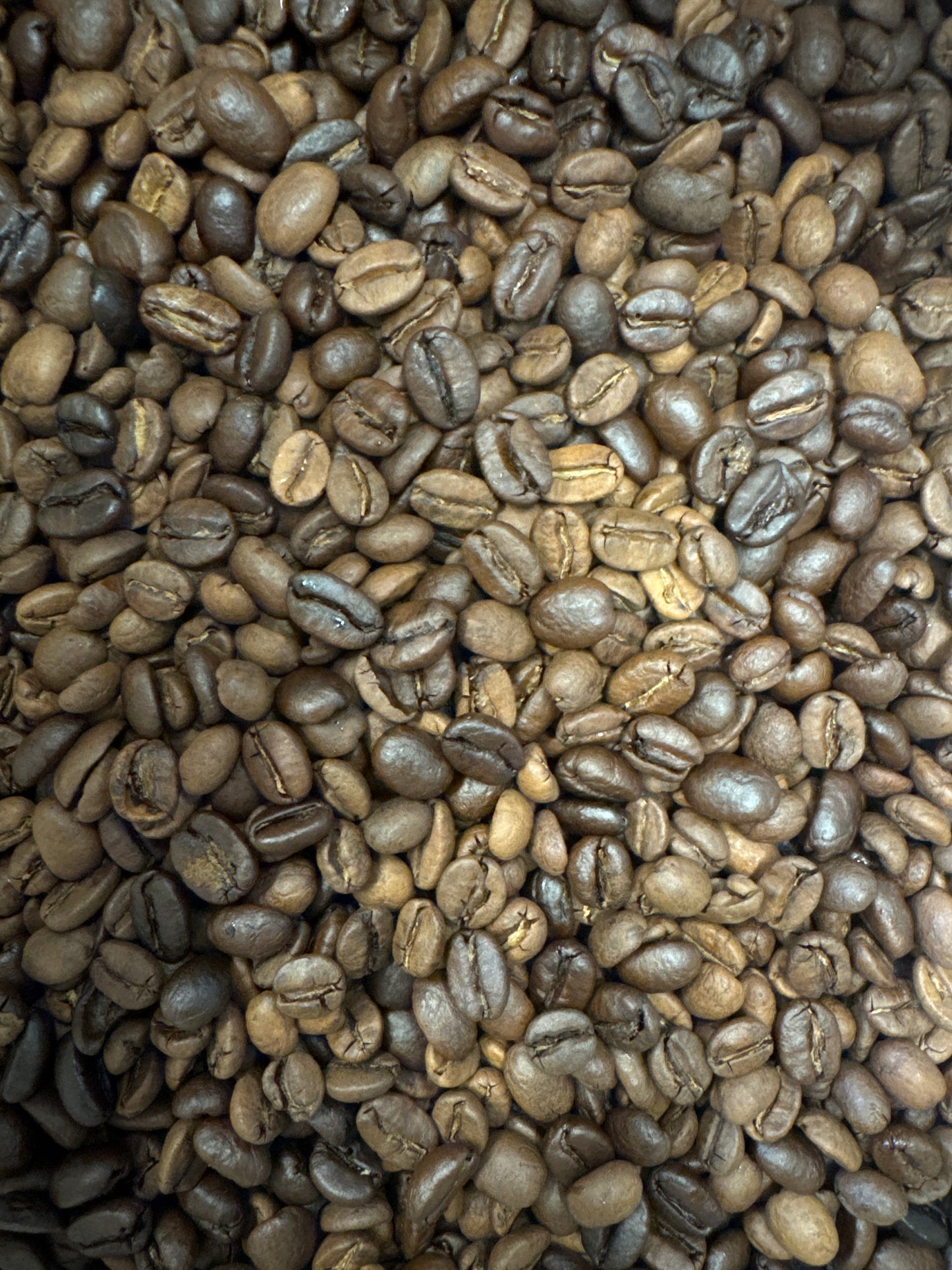 Et nærbillede af EverBean Limiteds ICED Coffee Blend-bønner, der fremhæver deres skinnende, teksturerede overflader og de fyldige brune nuancer af denne premiumristning.