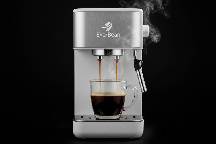 En hvid Braun kaffemaskine med en glaskaraffel, placeret på en træoverflade mod en mørk baggrund. Karaflen har målemærker fra 2 til 10 kopper og sort hank. Strømkablet er synligt på højre side.