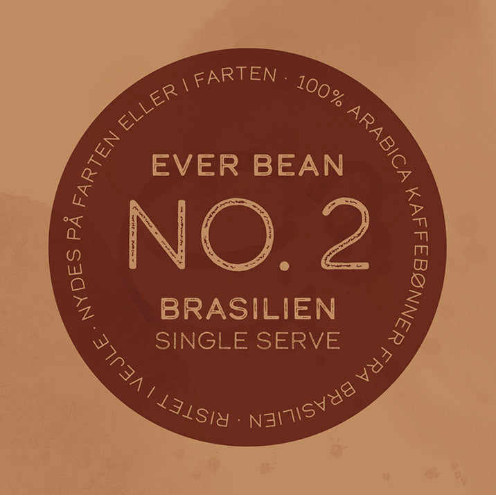 EverBean ApS. No. 02 - Brasilen, Øko, Single Serve - økologisk kaffe fra Brasilien, lavet på 100% Arabica bønner for en fyldig og aromatisk smagsoplevelse.